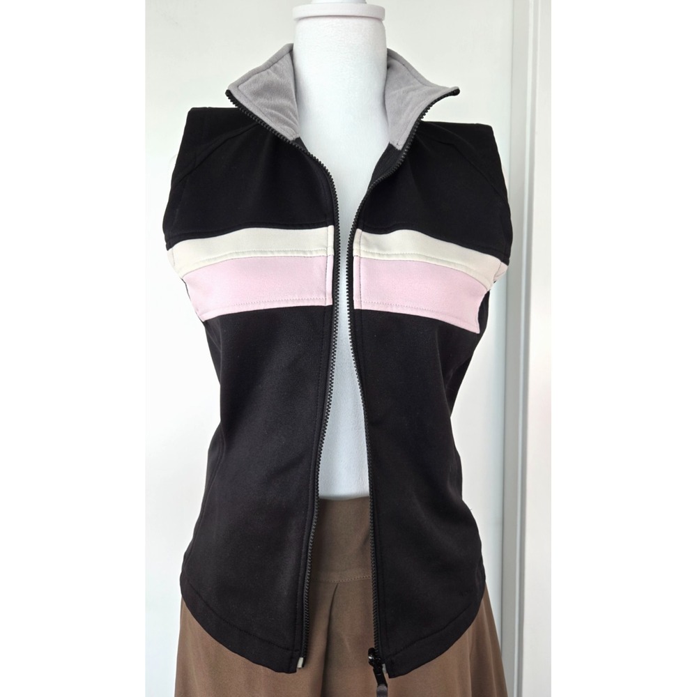 Vintage Helly Henson Black‎ Outdoor Vest Nylon Fleece Pink Stripes